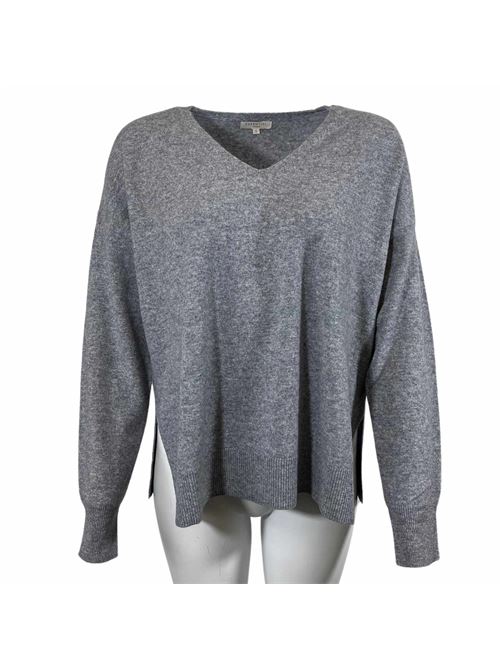 WOMEN'S V-NECK SWEATER ASYMMETRICAL CUT WITH SIDE SLITS GREY ESSENTIEL STUDIO | LMD040GRIGIO